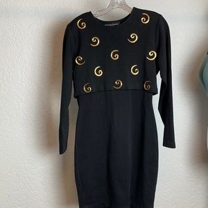 Vintage 90’s bodycon black dress medium with gold details